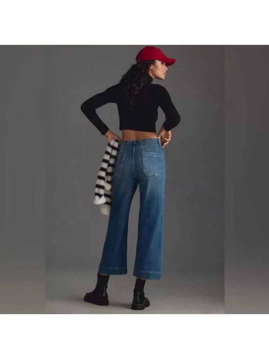 Maeve Size 32T Tall The Colette Crop High Rise Wide Leg Jeans Blue - Picture 2 of 13